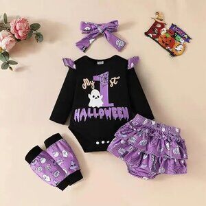 Purple and Black 1st Halloween 5-Piece Baby Outfit Set